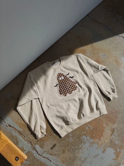 Plaid & Spooky Embroidered Sweatshirt - Sand
