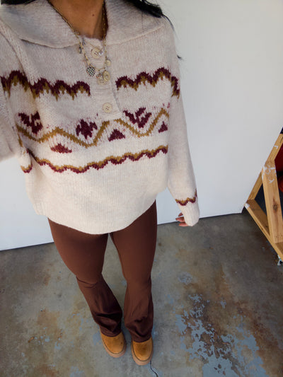 Morning Harvest Button Sweater - Oatmeal