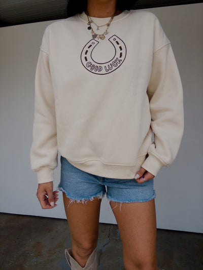 Good Luck Embroidered Sweatshirt - Cream