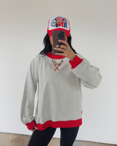 Alexa Mock Neck Pullover - Ash/Red