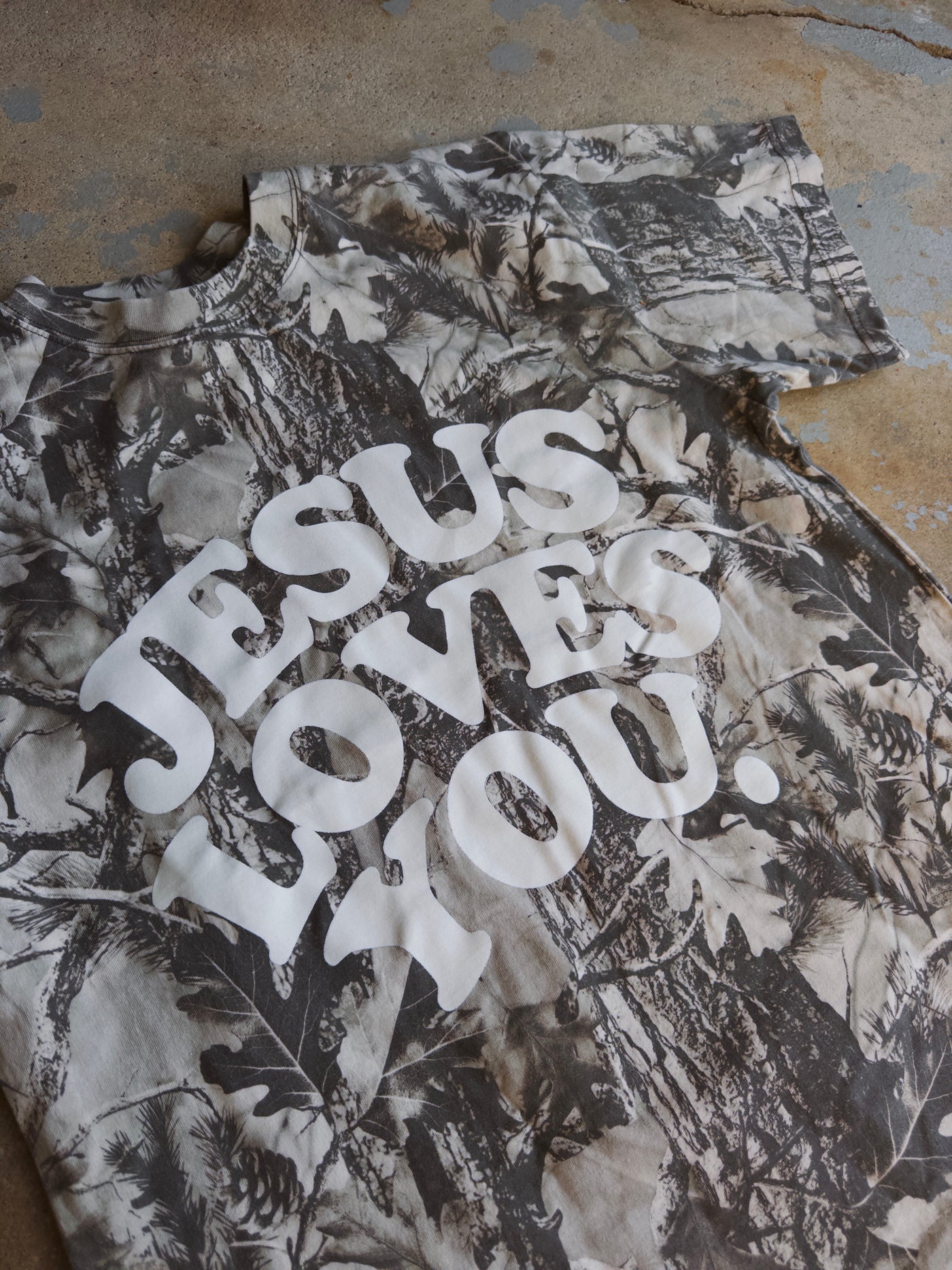 Jesus Loves You Oversized Cotton Tee - Grey Camo