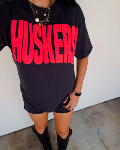 Huskers! Puff Cotton Tee - Black