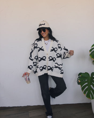 Oversized Bow Cardigan - Ivory/Black