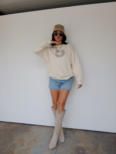 Good Luck Embroidered Sweatshirt - Cream