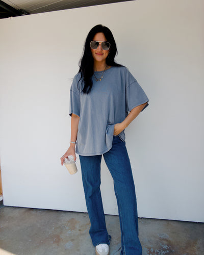 Mineral Washed Oversized Tee - Dusty Navy