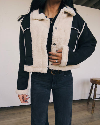 Reversible Suede Jacket - Black/Cream