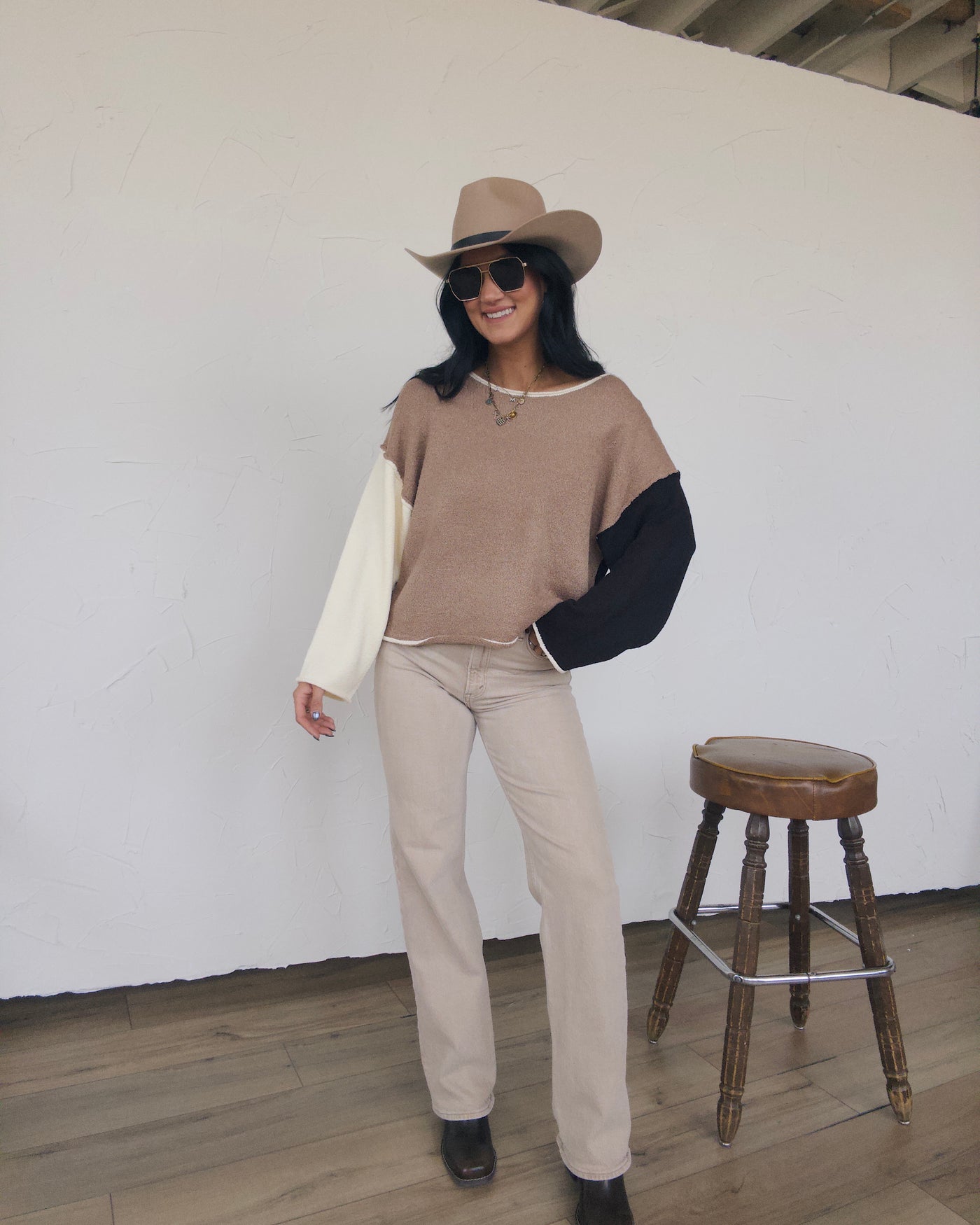 Remy Colorblock Sweater - Taupe/Black