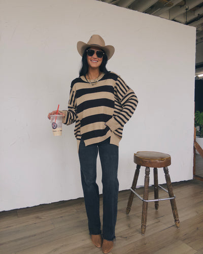 Wells Oversized Striped Sweater - Sand/Black
