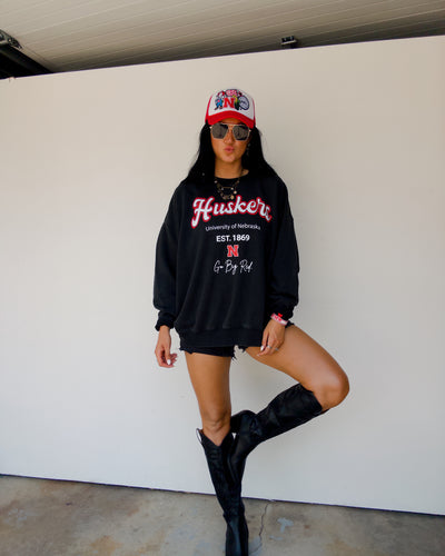 Nebraska Letterman Sweatshirt - Washed Black