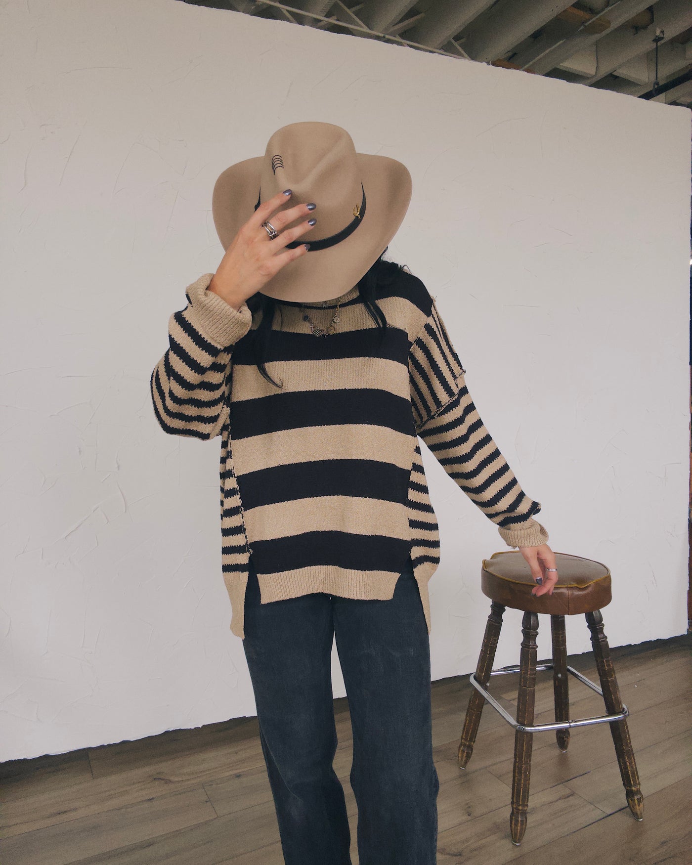 Wells Oversized Striped Sweater - Sand/Black