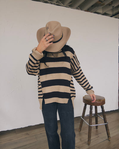 Wells Oversized Striped Sweater - Sand/Black