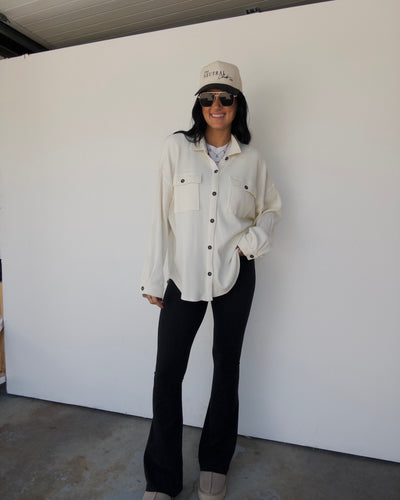 Mineral Washed Oversized Waffle Button Down - Off White