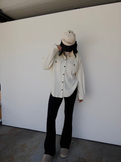 Mineral Washed Oversized Waffle Button Down - Off White