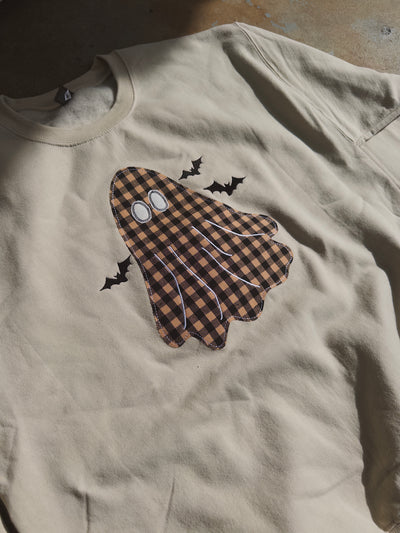 Plaid & Spooky Embroidered Sweatshirt - Sand