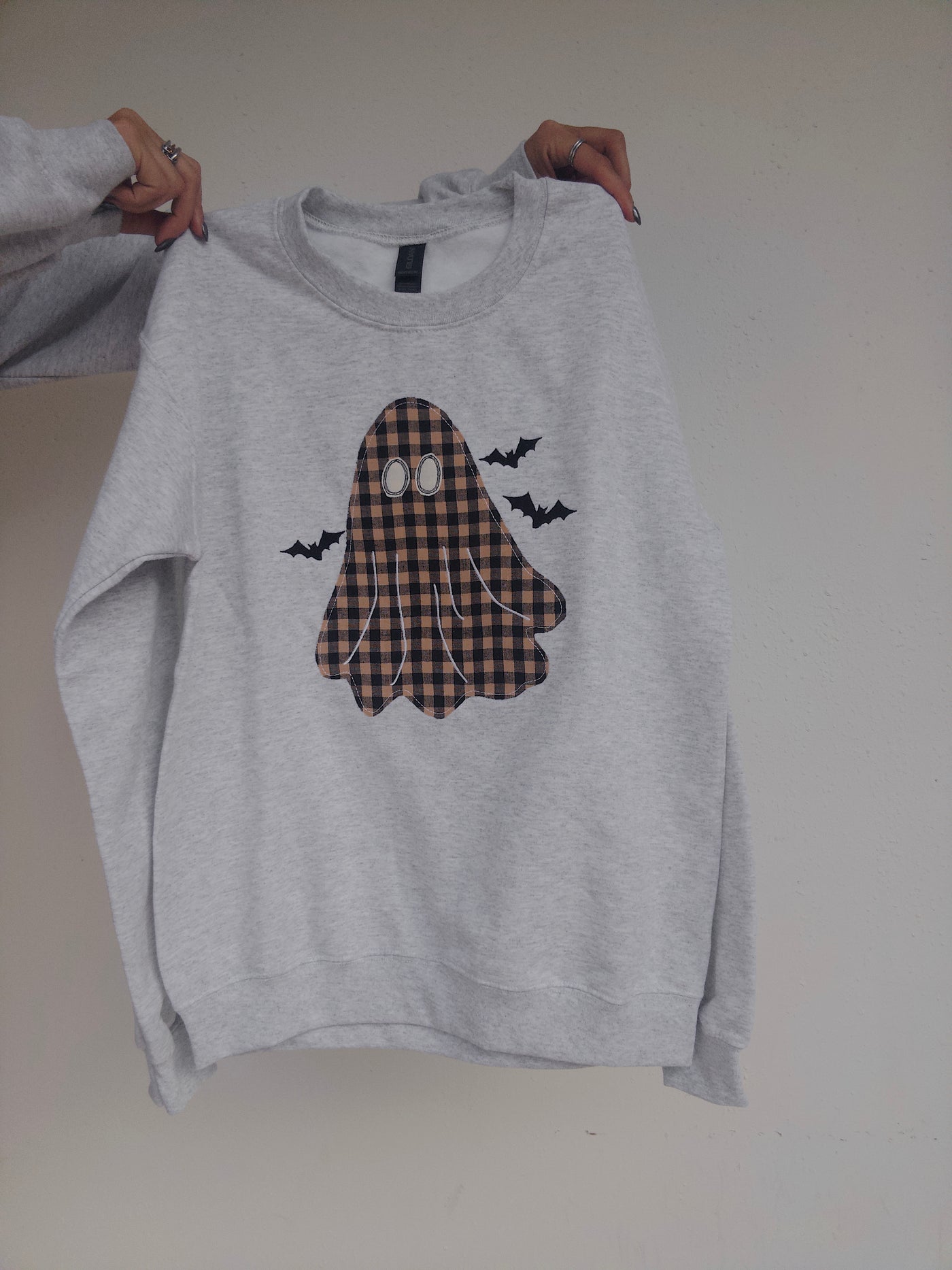 Plaid & Spooky Embroidered Sweatshirt - Ash