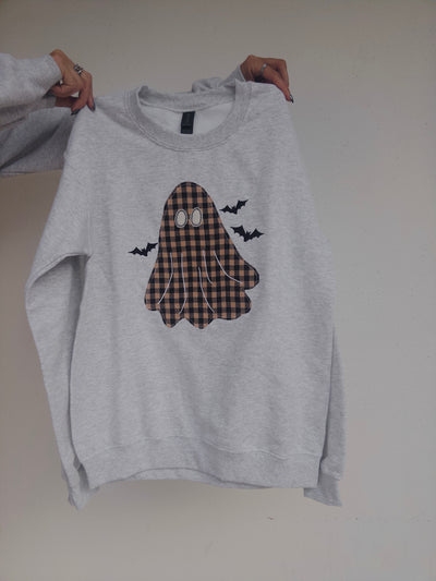 Plaid & Spooky Embroidered Sweatshirt - Ash