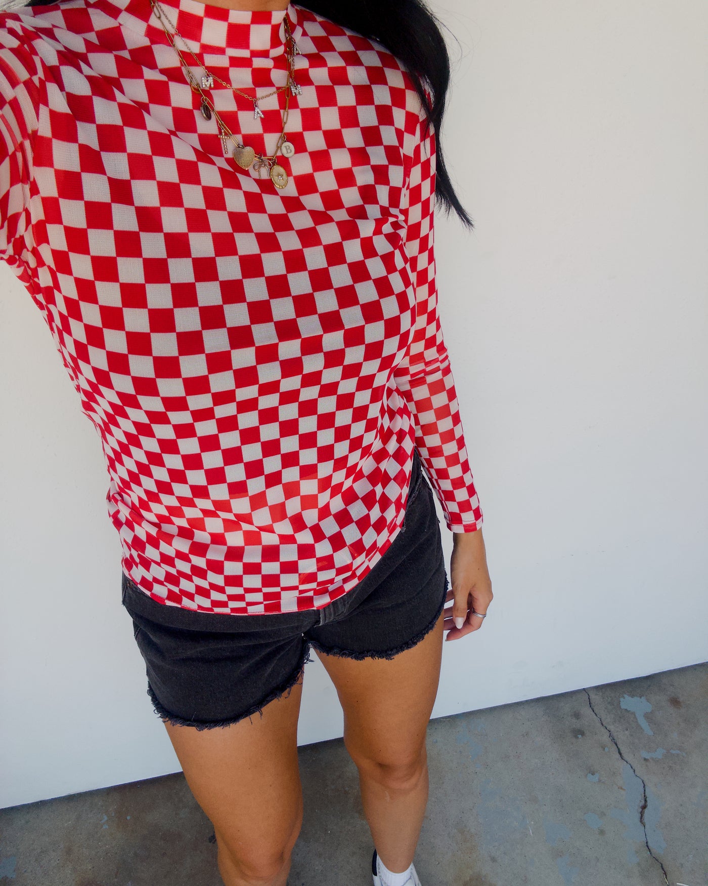 Checked Out Mesh Top - Red/White