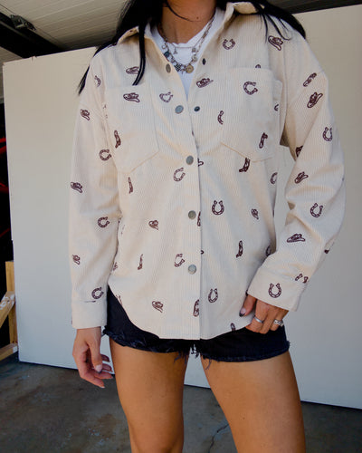 Broadway Embroidered Bow Button Down - Cream