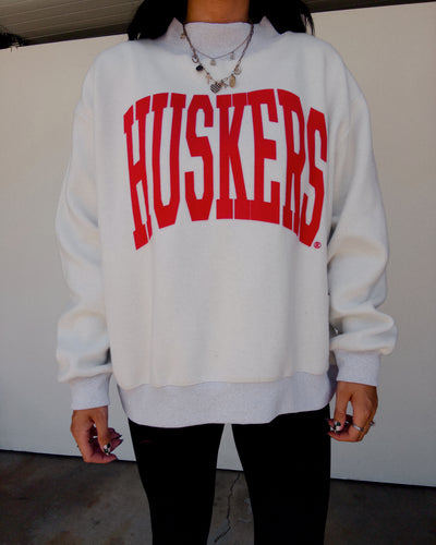 PREORDER Huskers Reversible Mock Neck Sweatshirt - Grey