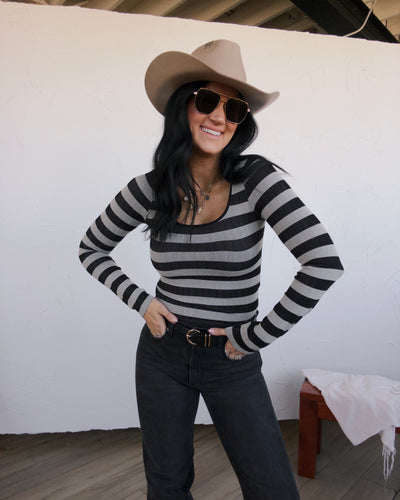 Whitley Seamless Stripe Top - Black