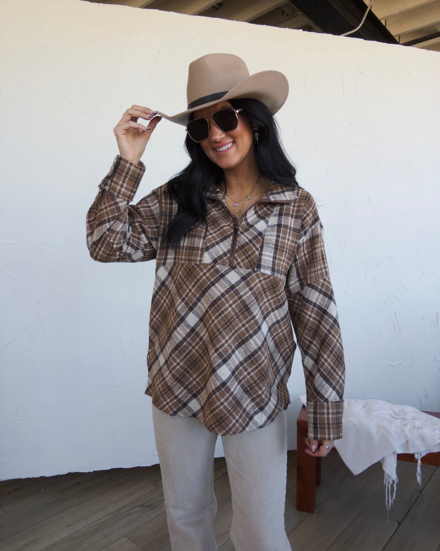 Flannel Fields Half Zip - Brown Multi