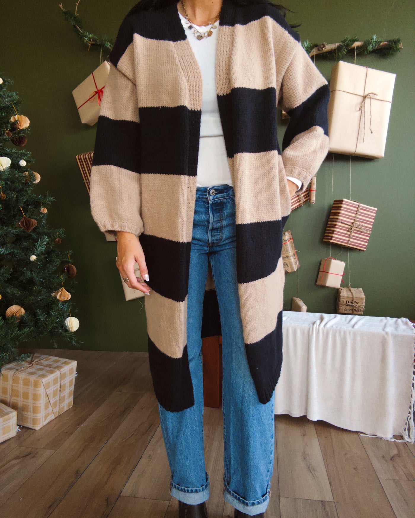 Rowan Duster Cardigan - Black/Taupe