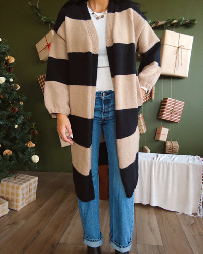 Rowan Duster Cardigan - Black/Taupe