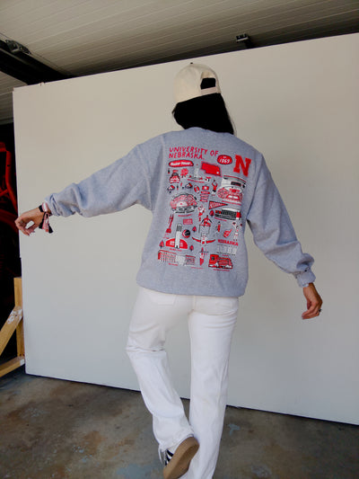 University Of Nebraska Doodle Sweatshirt - Heather Grey