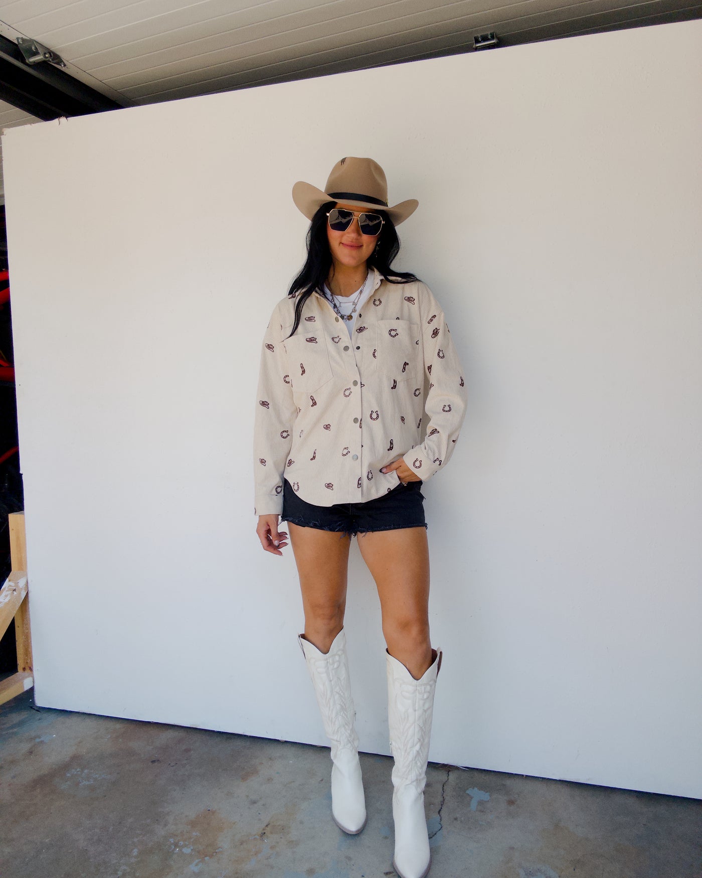 Broadway Embroidered Bow Button Down - Cream
