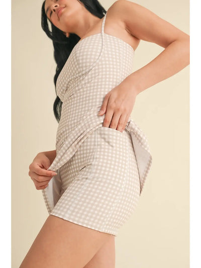 Gingham Sweetheart Dress - Taupe/White