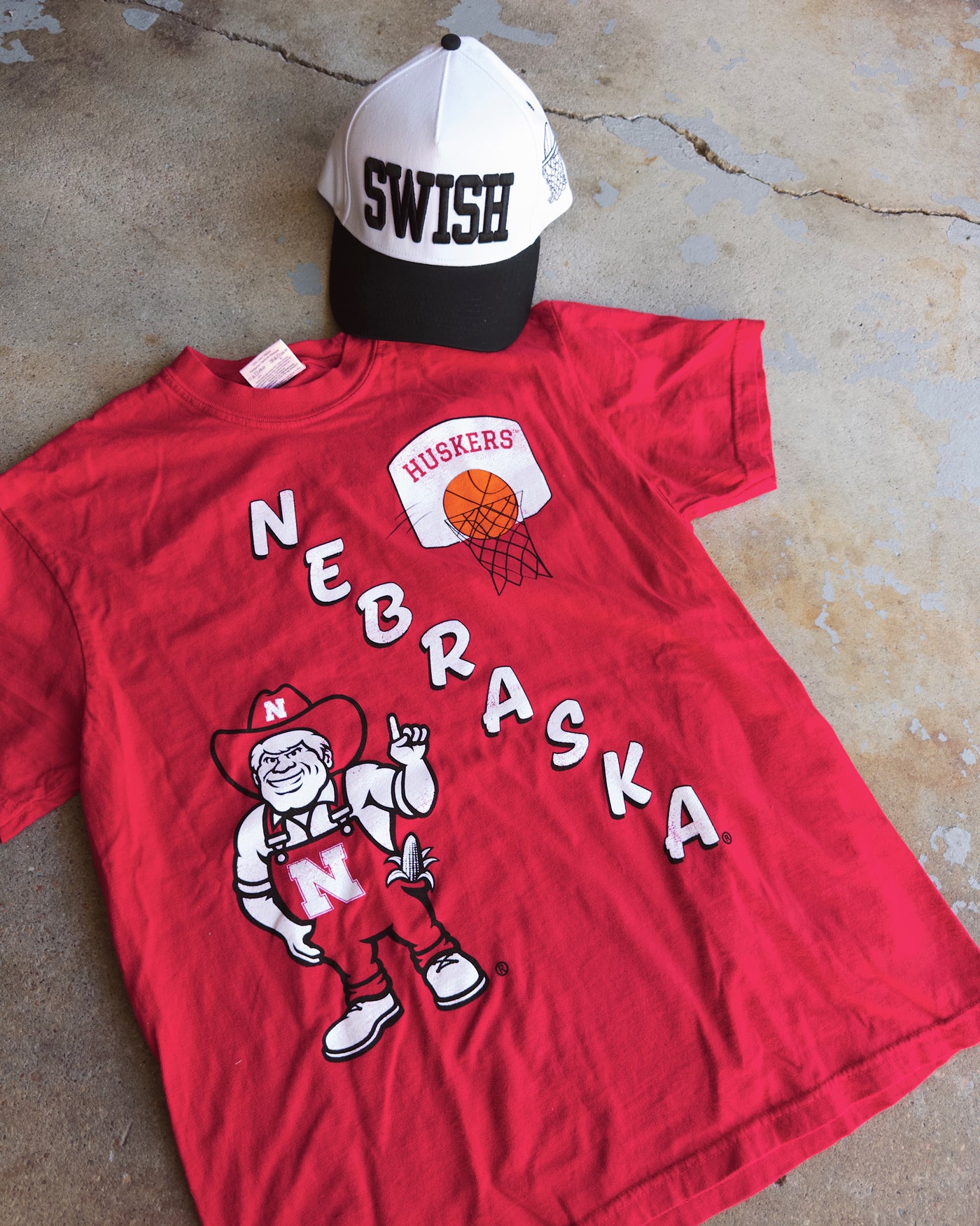 Nebraska Herbie Basketball Cotton Tee - Red