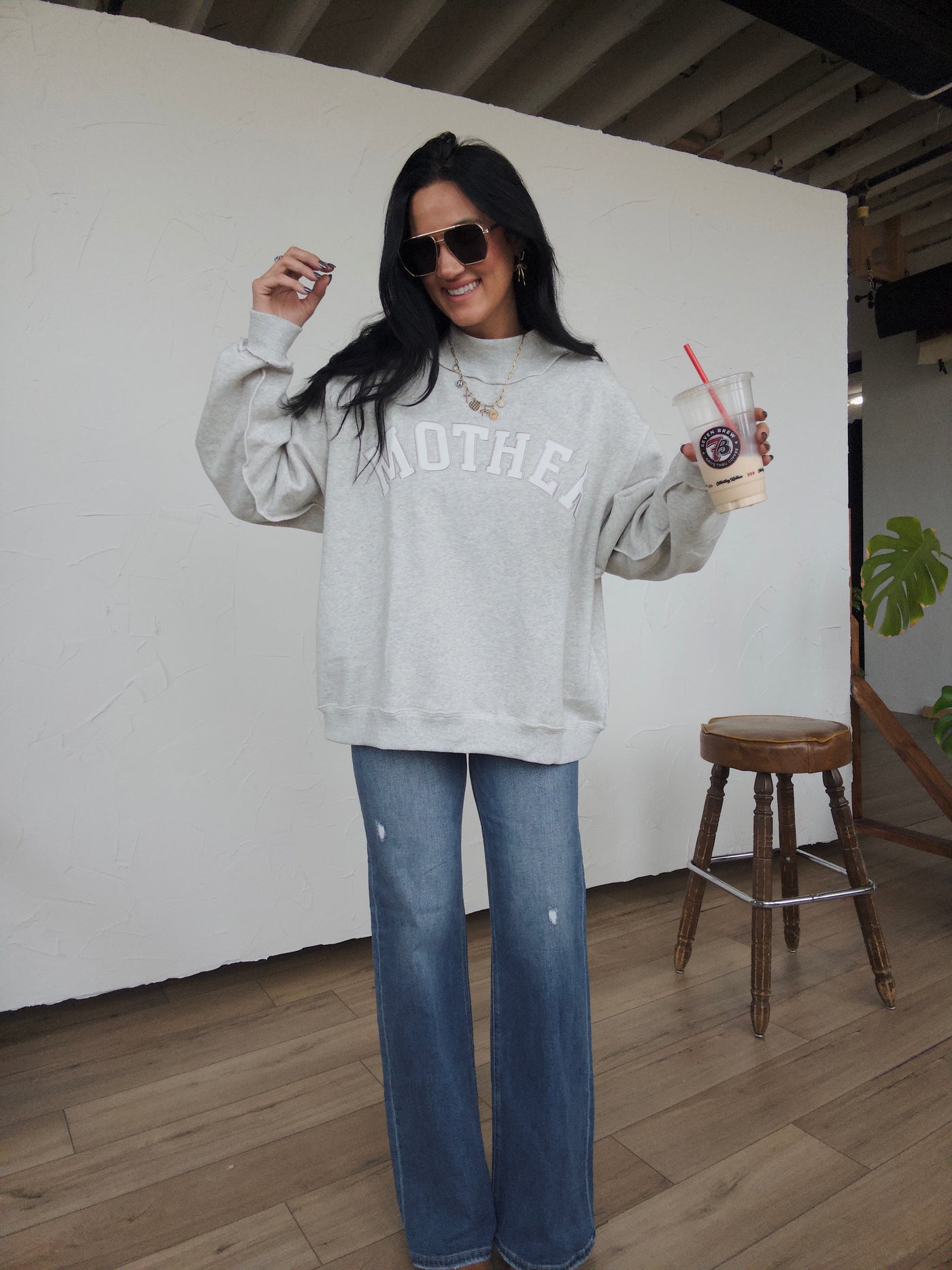 Embroidered Mother Mockneck - Ash