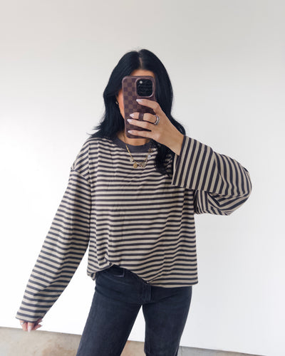 Stevie Striped Top - Taupe/Black