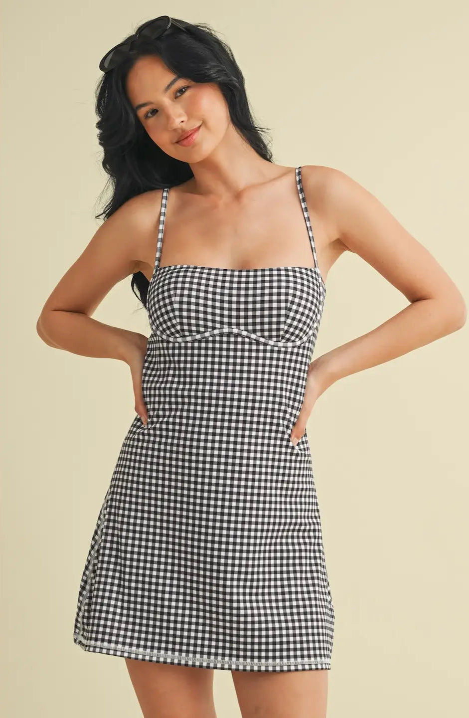 Gingham Sweetheart Dress - Black/White