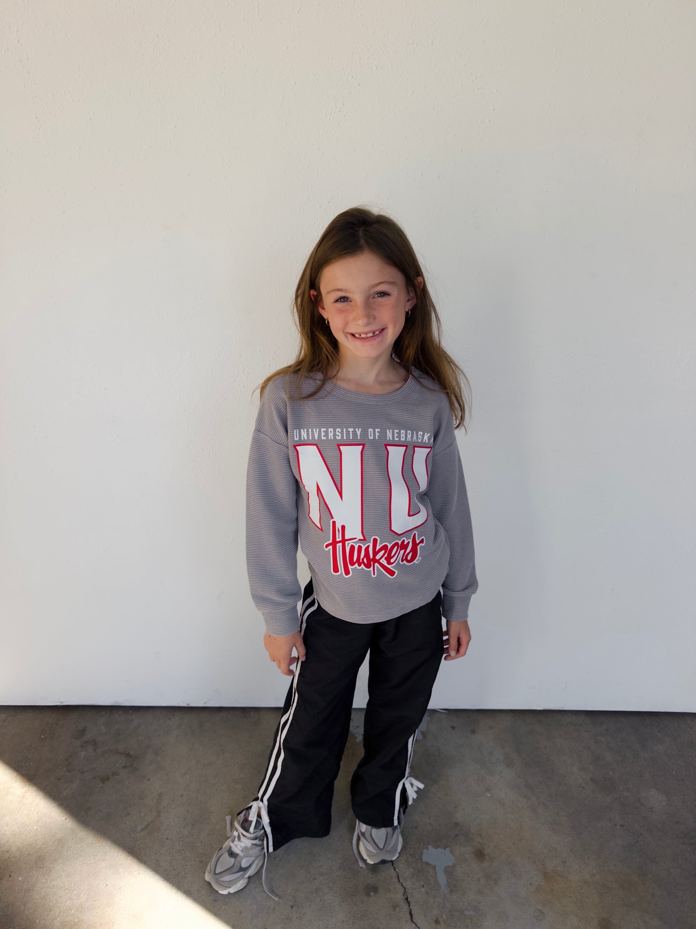 Youth NU Huskers Corded Crew - Charcoal