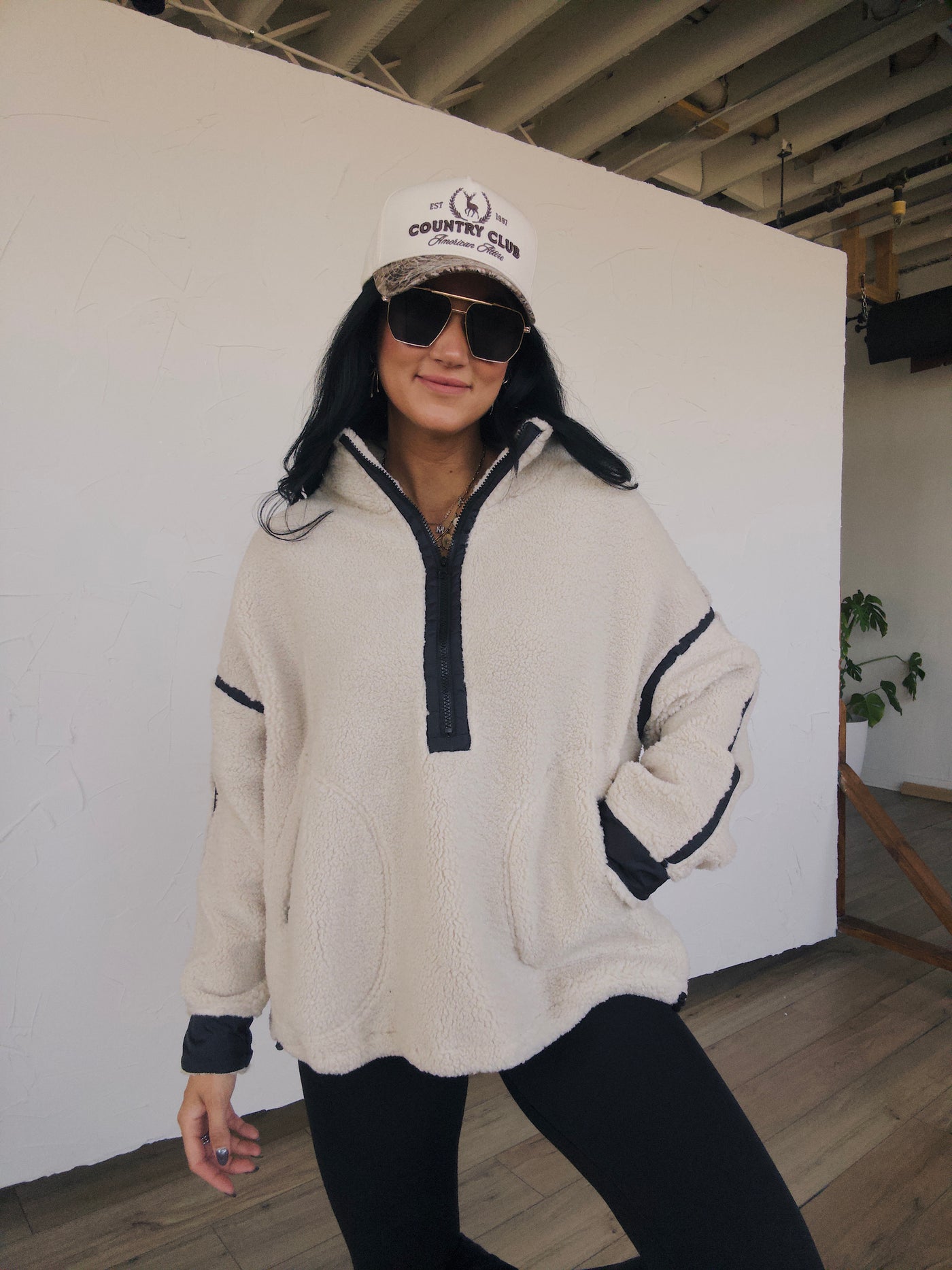 Cloudland Oversized Half-Zip - Oatmeal/Black