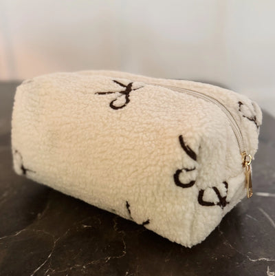 Boucle Bow Travel Bag - Cream/Brown