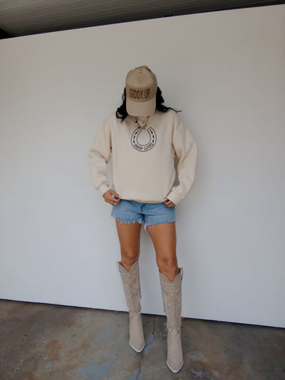 Good Luck Embroidered Sweatshirt - Cream