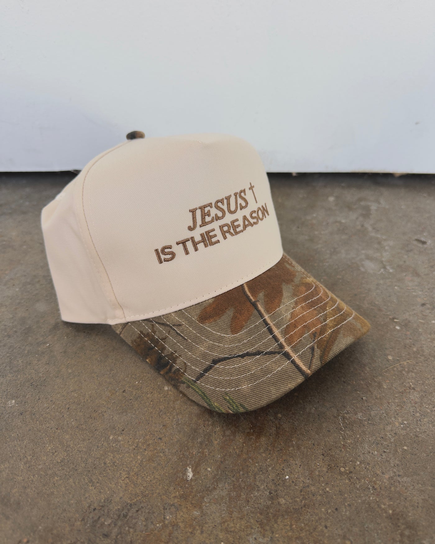Jesus Is The Reason Hat - Camo/Cream