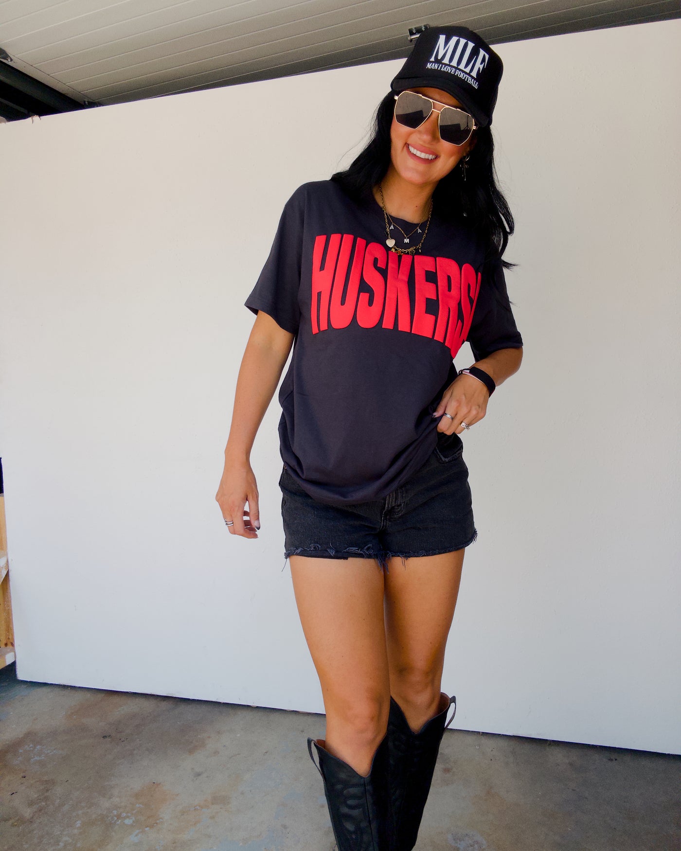 Huskers! Puff Cotton Tee - Black
