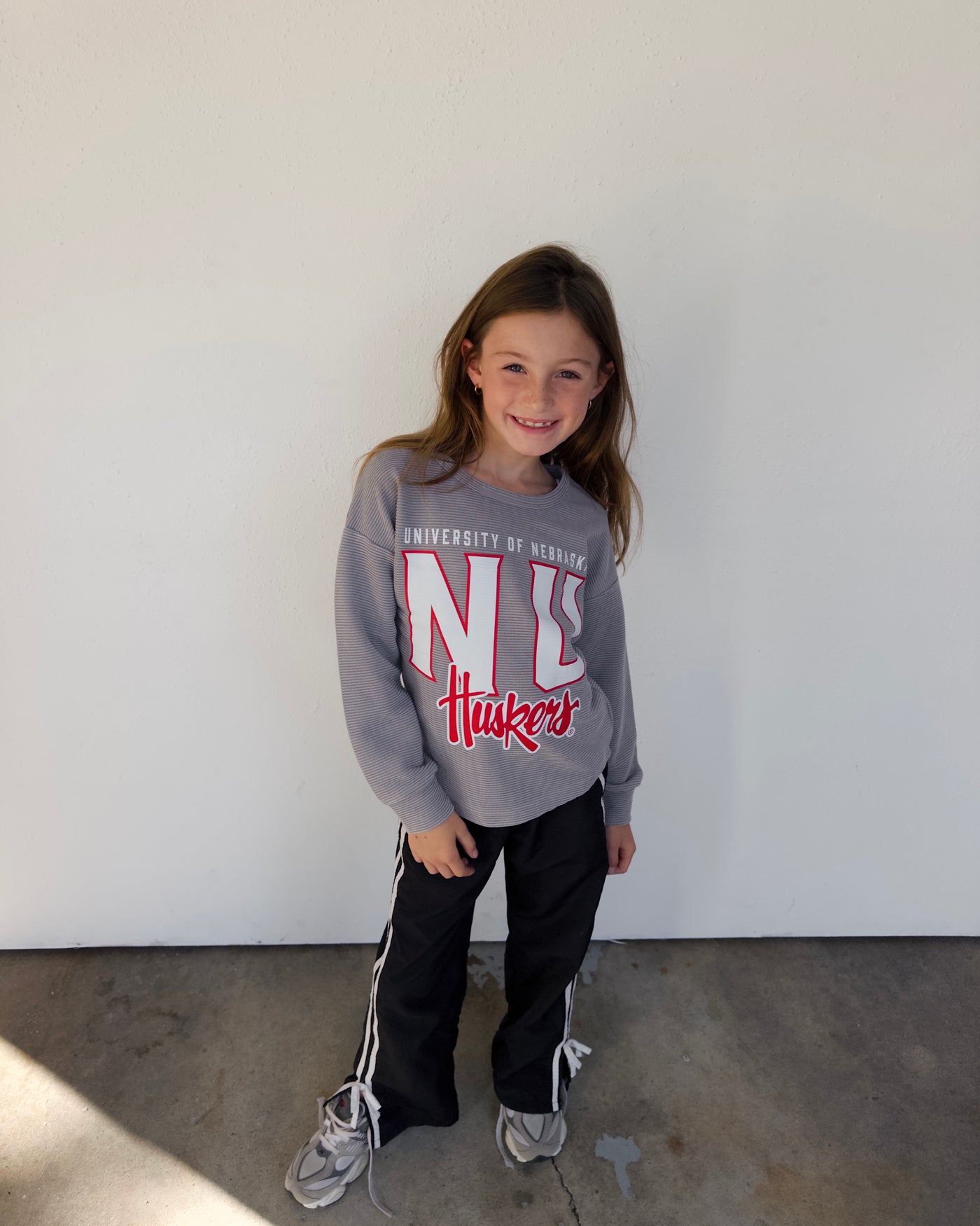 Youth NU Huskers Corded Crew - Charcoal