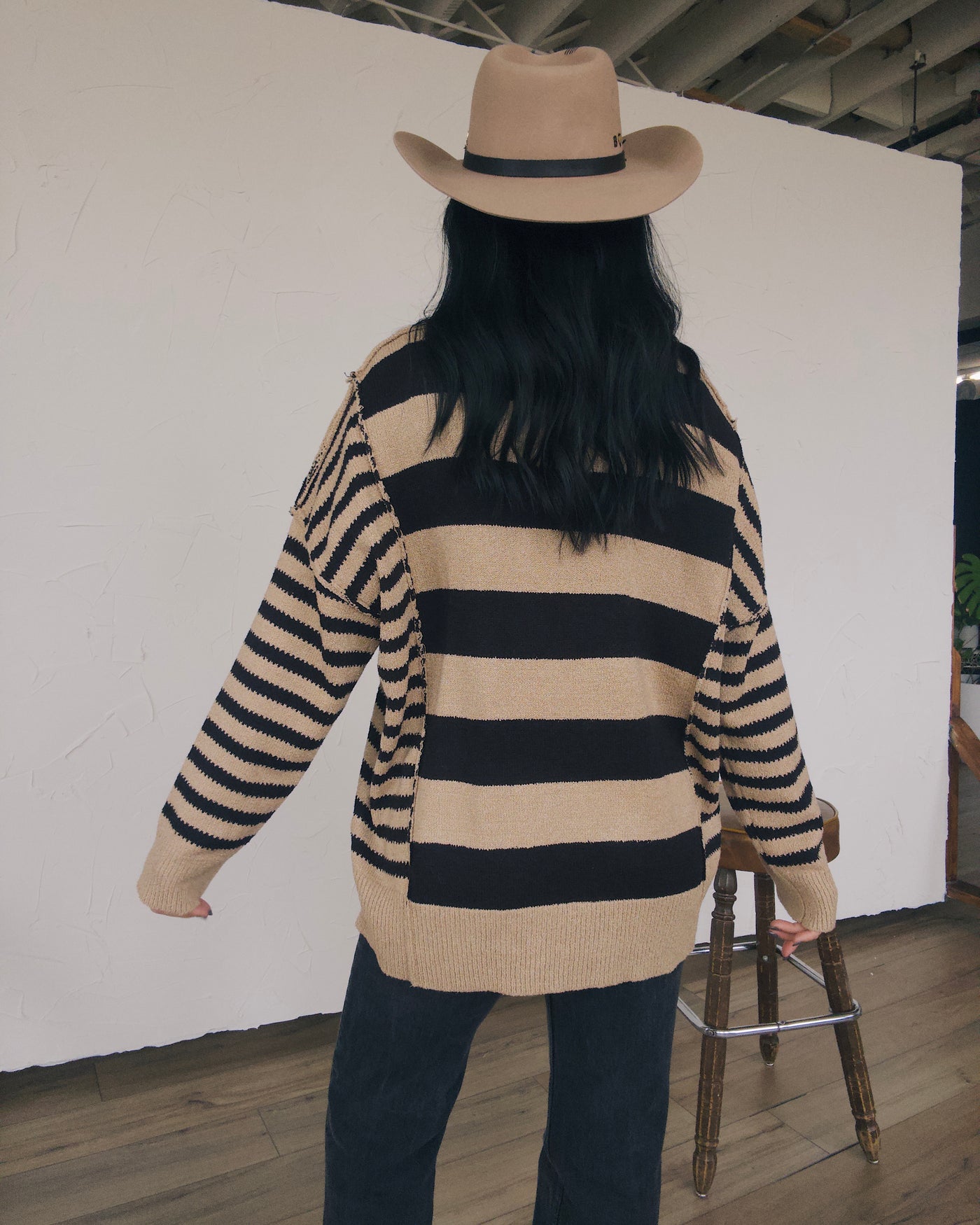 Wells Oversized Striped Sweater - Sand/Black