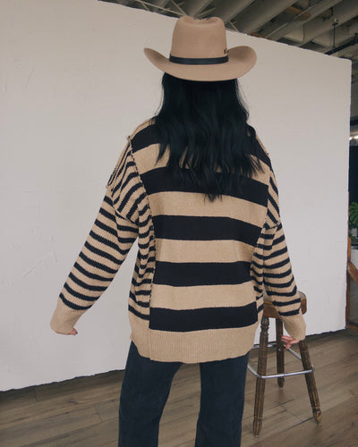 Wells Oversized Striped Sweater - Sand/Black