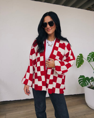 Checked Out Cardigan - Red