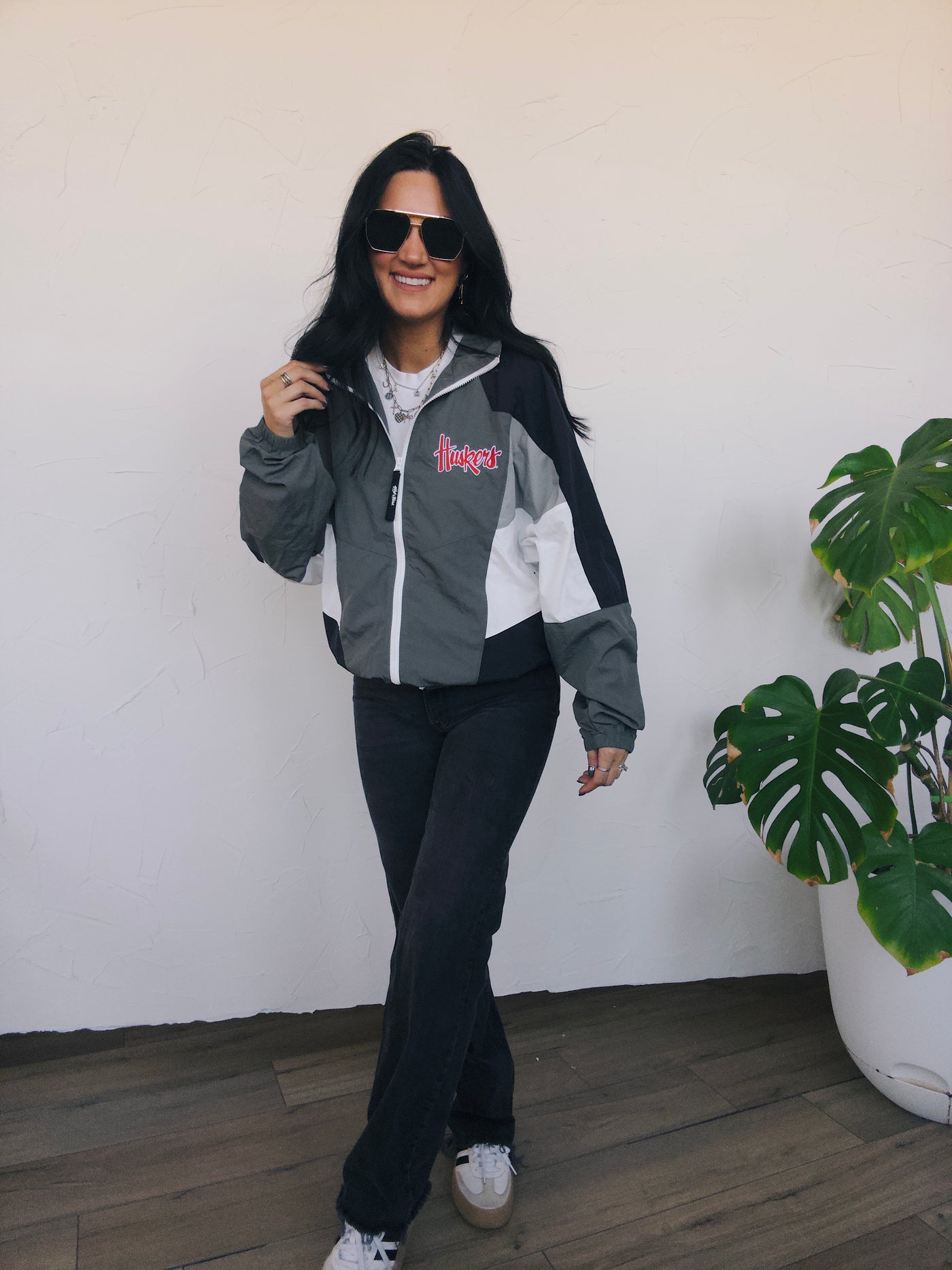 Nebraska Cornhuskers Oversized Track Jacket - Black/Charcoal
