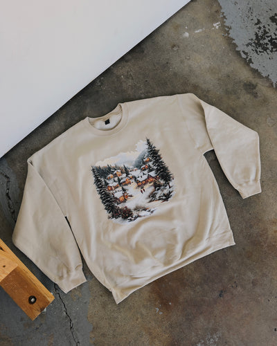 Vintage Christmas Village Sweatshirt - Sand