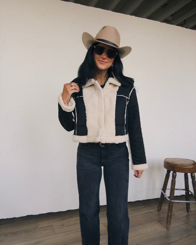 Reversible Suede Jacket - Black/Cream