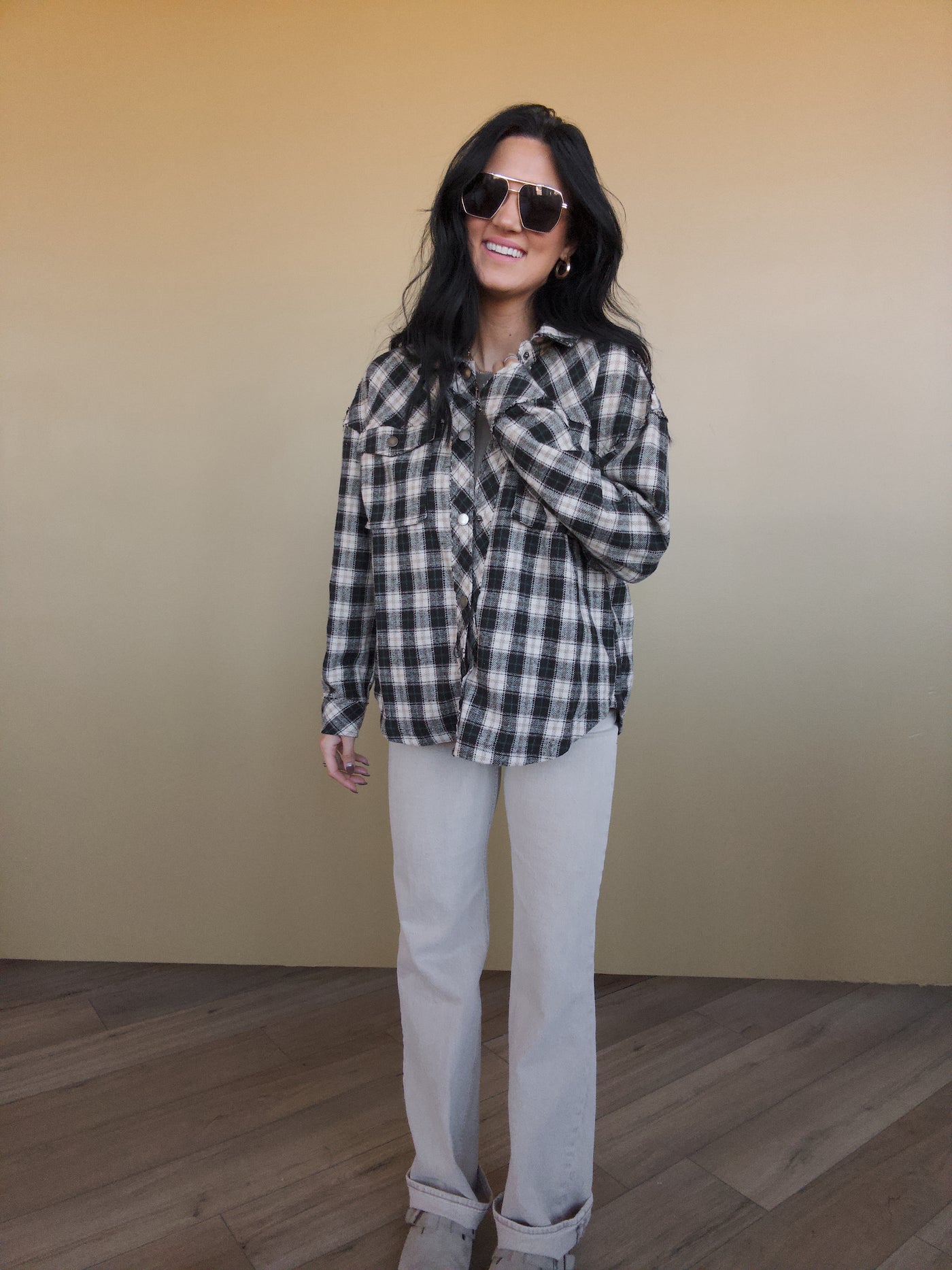 Denver Plaid Shacket - Cream/Black