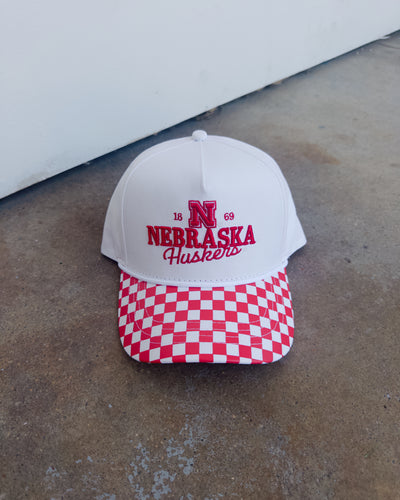Nebraska Check Hat - White/Red