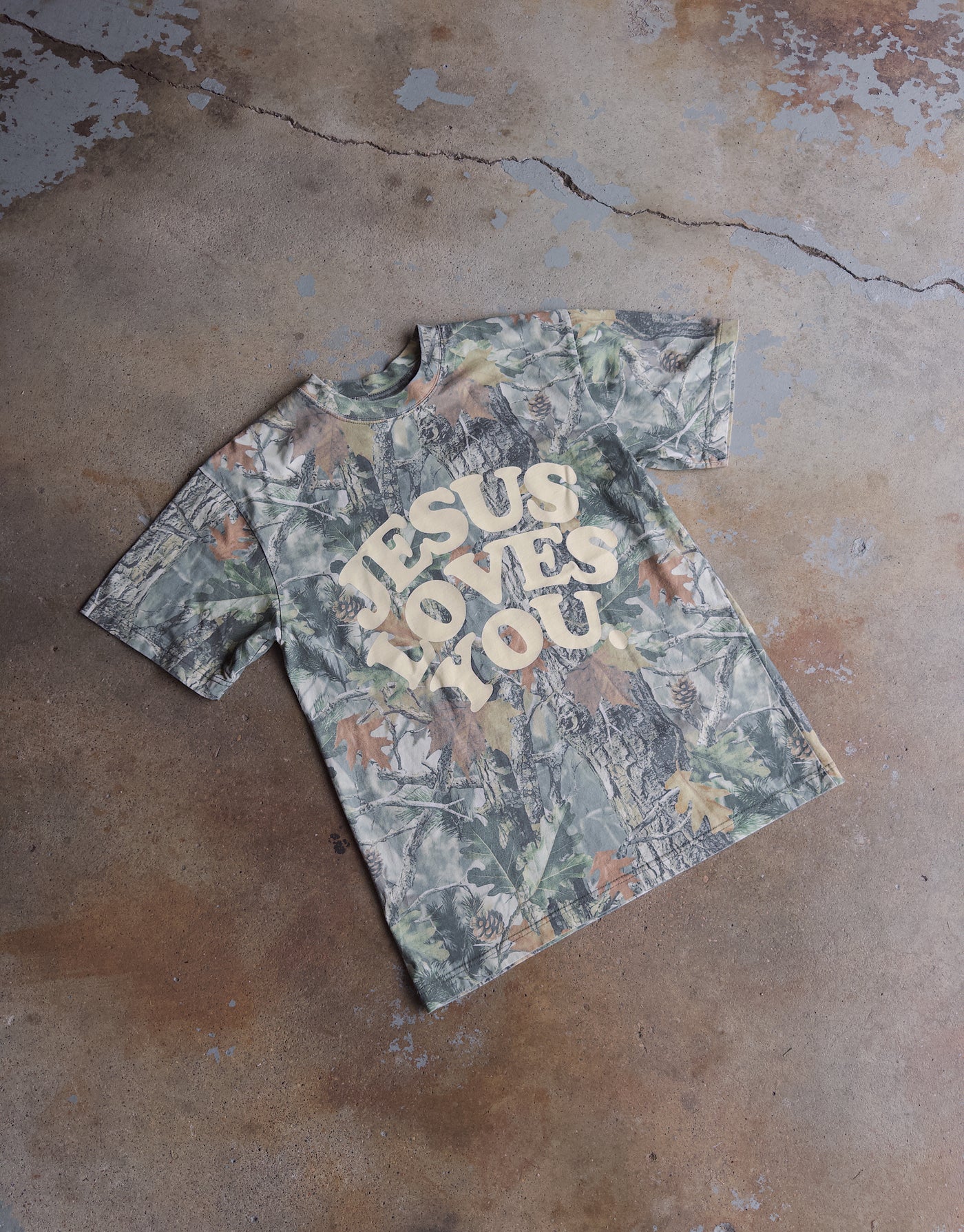 Jesus Loves You Oversized Cotton Tee - Camo